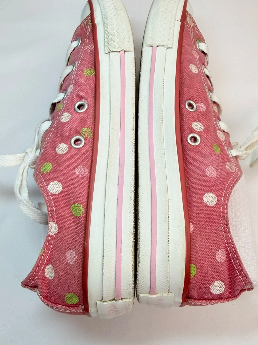 Converse All-Star Pink Polka Dot Low-Top Canvas Sneakers Girls Size 3 VGUC